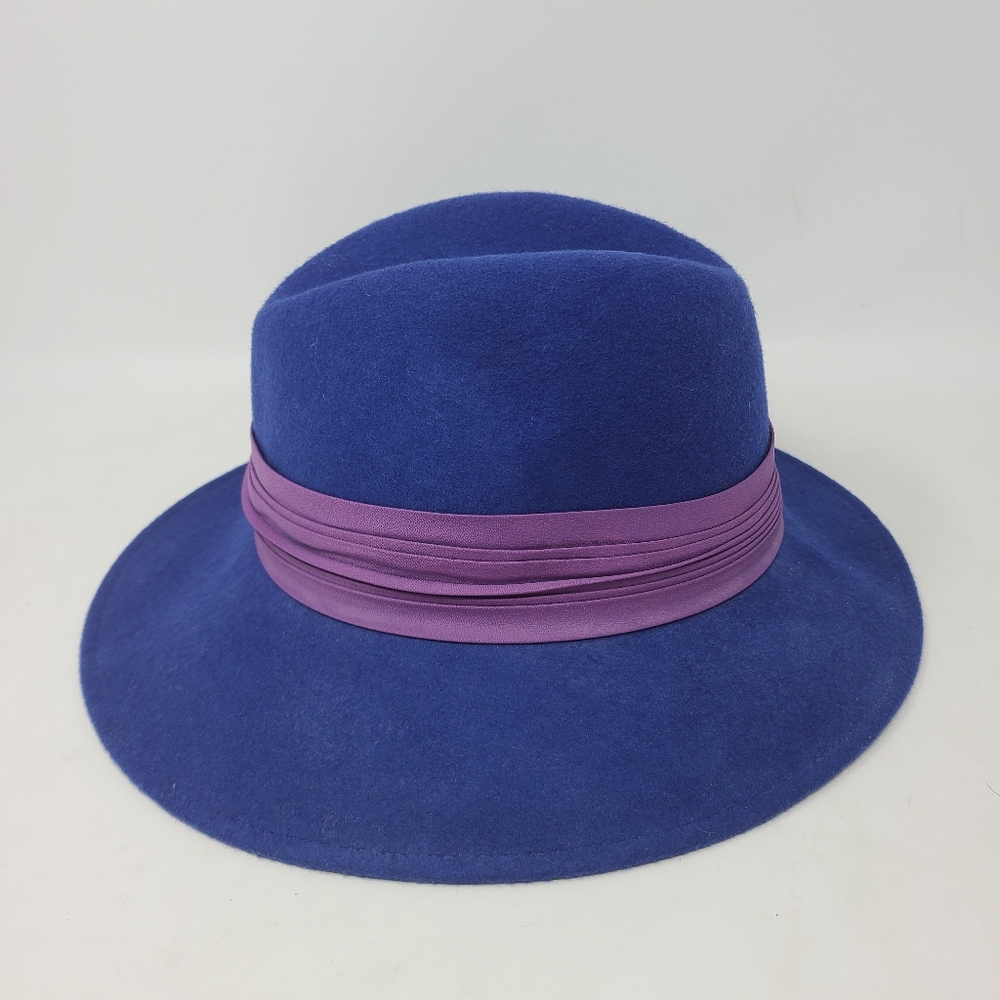 Vintage Lancaster Women's Hat Blue Wool Fedora 22" - Picture 4 of 7